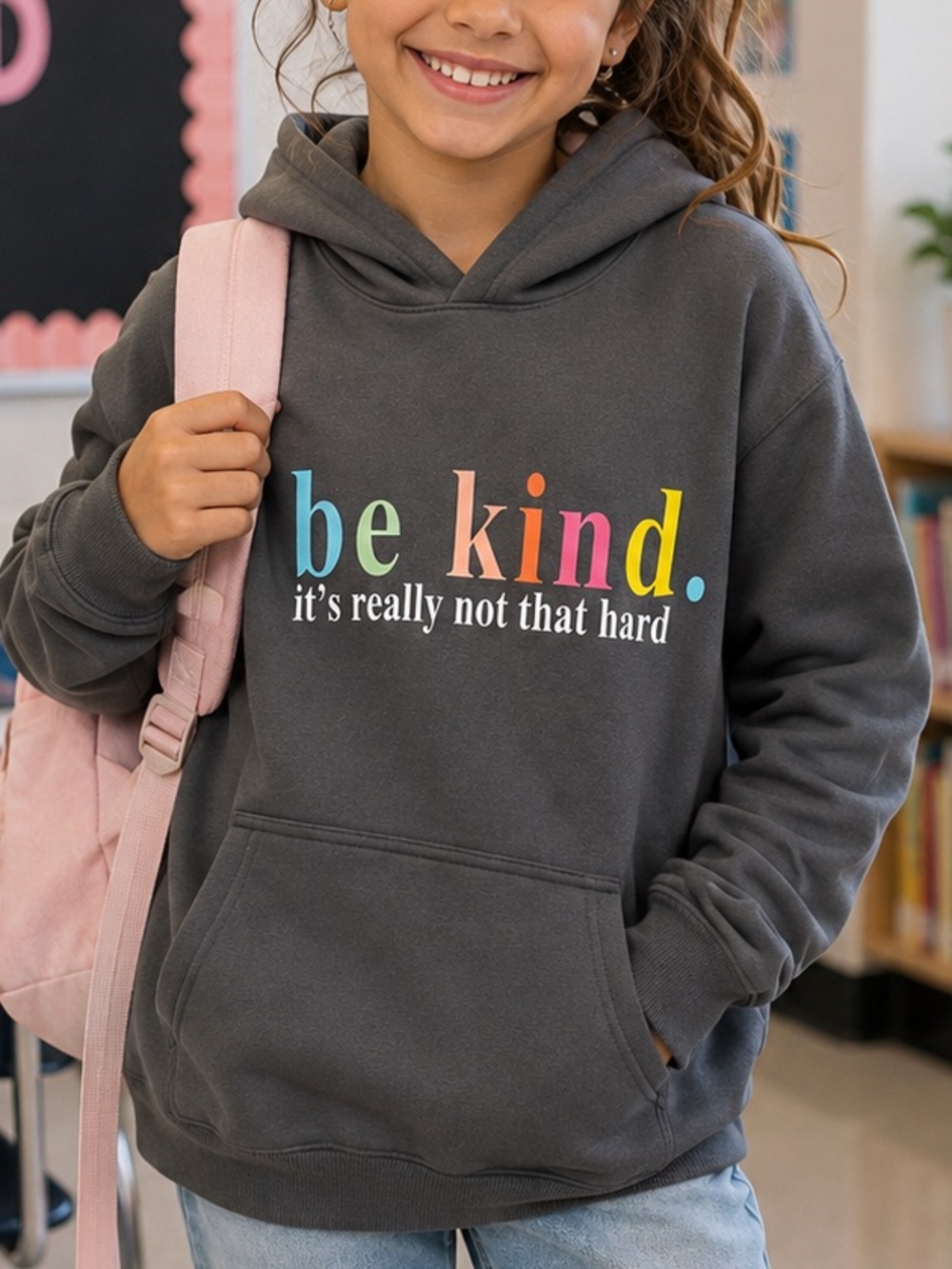Kids Dark Gray 'Be Kind' Graphic Hoodie